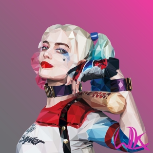 Low poly portrait of Margot Robbie as Harley Quinn in Suicide Squad, September 2016