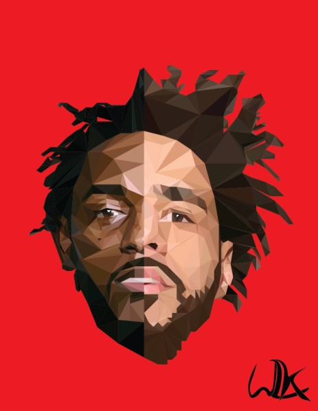 Low poly portrait of Kendrick Lamar and J. Cole combined, November 2016