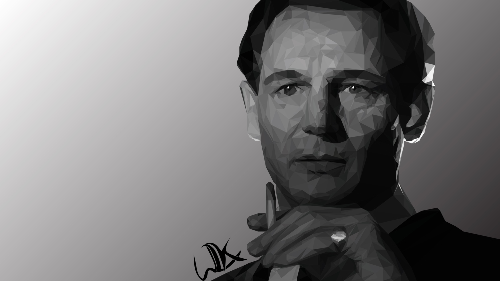 Low poly portrait of Liam Neeson as Oskar Schindler in Shindler's List, May 2017